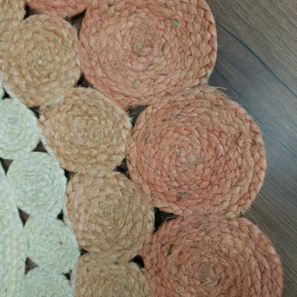 Avioni Braided Round Shaped Flower Look Rug In Pinkish Shade- 120 cms (4 Feet)