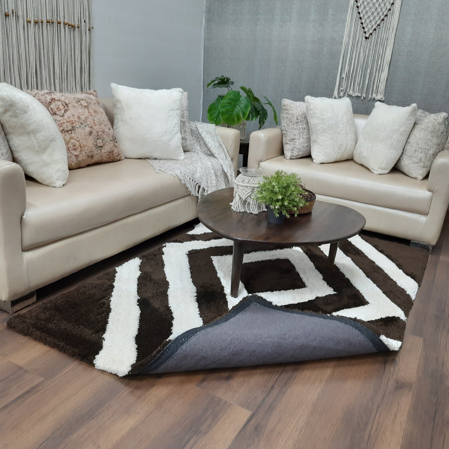 Avioni Home Atlas Collection - Moroccan Style Microfiber Carpet In  Dark Coffee & White| Soft, Non-Slip, Easy to Clean