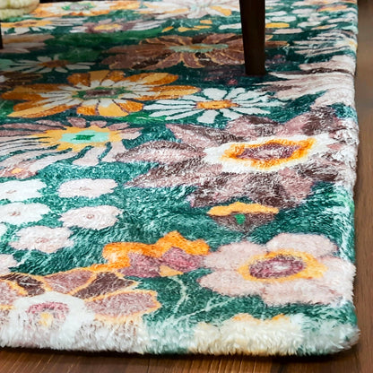 Avioni Home Super Soft Faux Fur Luxury Floral Design Rugs – Multi Color