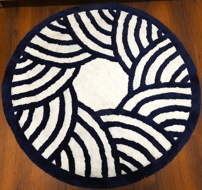 Avioni Home Modern Design Micro Soft Fluffy Designer Round Carpet In Navy Blue & White| Soft, Non-Slip, Easy to Clean