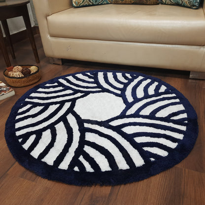 Avioni Home Modern Design Micro Soft Fluffy Designer Round Carpet In Navy Blue & White| Soft, Non-Slip, Easy to Clean