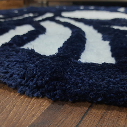 Avioni Home Modern Design Micro Soft Fluffy Designer Round Carpet In Navy Blue & White| Soft, Non-Slip, Easy to Clean