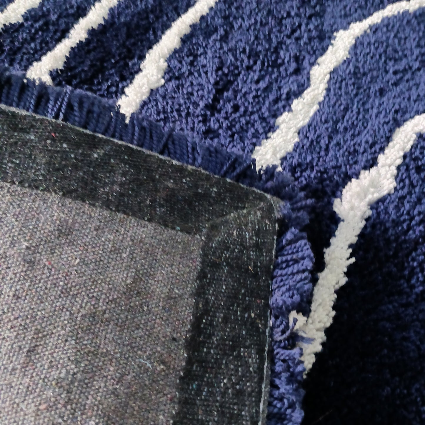 Handloom Shaggy Navy Carpet With White Wave Design /Bedside Runners by Avioni Home