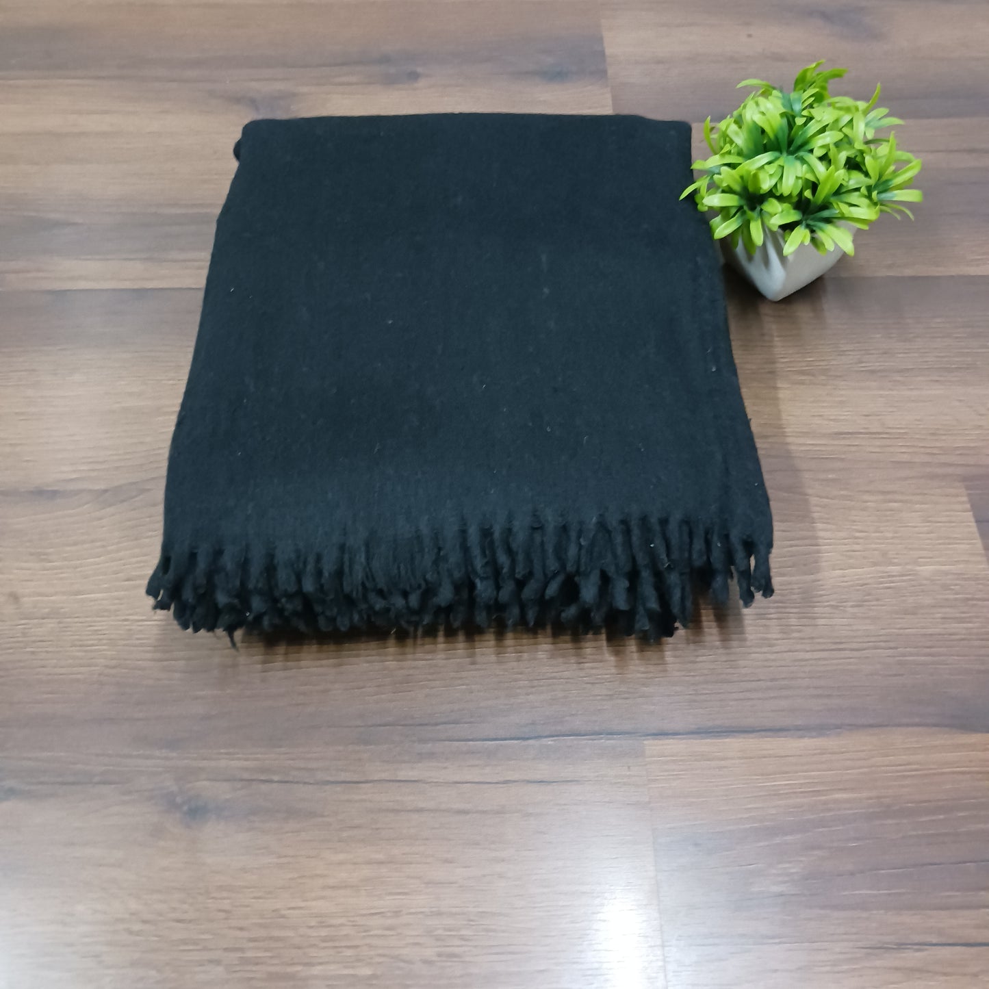 Blankets for Winter – Wool – Black With Fringes On Borders – set of 2 blankets – MSF @ Combo Price