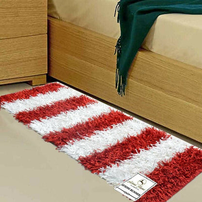 Diwali Special Pooja Mat/ Bed Side Runner /Shaggy Rugs(56 X 140 cm) Red And White By Avioni