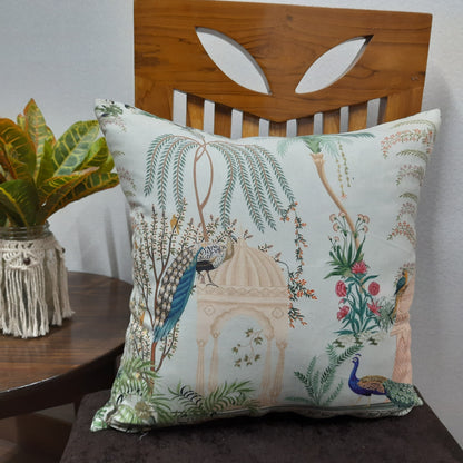 Riviera Collection-Cushion Covers In Glace Cotton For Regular Use –Beautiful Peacock – 40cm x 40cm (~16″ x 16″) – Set of 5