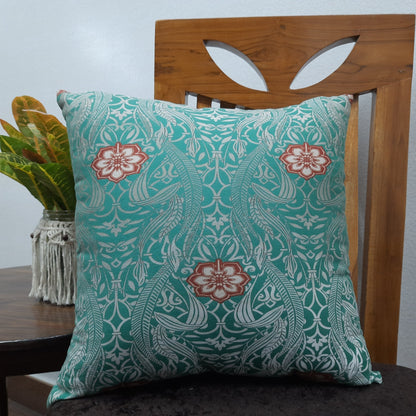 Riviera Collection-Cushion Covers In Glace Cotton For Regular Use –Sea-Green Ethnic Design–  40cm x 40cm (~16″ x 16″) – Set of 5