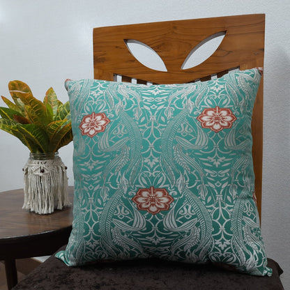 Riviera Collection-Cushion Covers In Glace Cotton For Regular Use –Sea-Green Ethnic Design–  40cm x 40cm (~16″ x 16″) – Set of 5