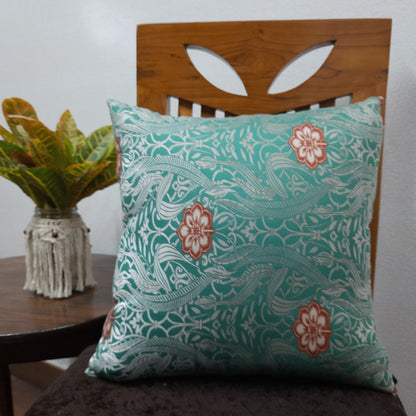 Riviera Collection-Cushion Covers In Glace Cotton For Regular Use –Sea-Green Ethnic Design–  40cm x 40cm (~16″ x 16″) – Set of 5