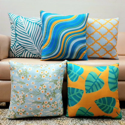 Riviera Collection-Cushion Covers In Glace Cotton For Regular Use –Different Vibes– 40cm x 40cm (~16″ x 16″) – Set of 5