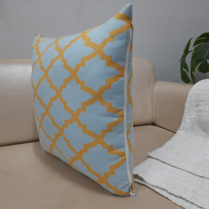 Riviera Collection-Cushion Covers In Glace Cotton For Regular Use –Yellow Moroccan Design– 40cm x 40cm (~16″ x 16″) – Set of 5