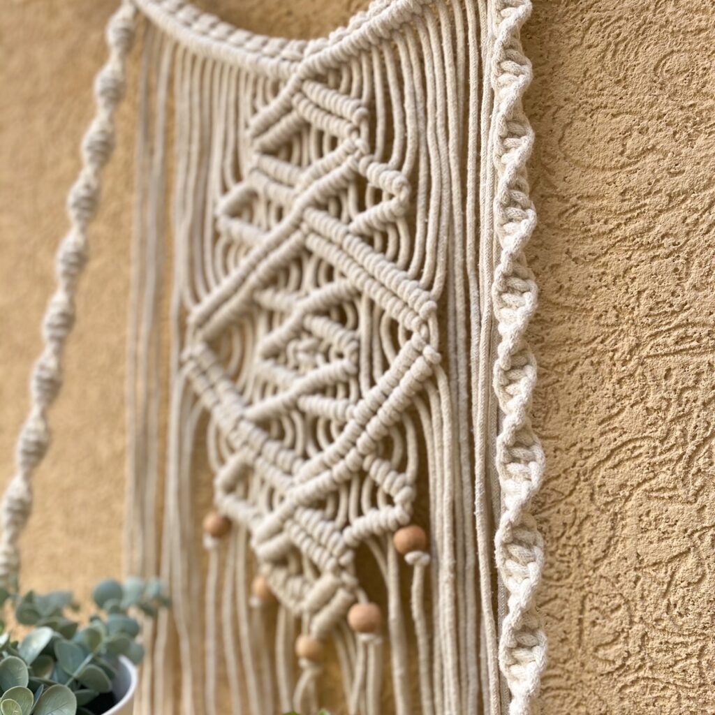 Avioni Home Boho Collection – Hand Knotted Macrame Hanging With Pine Wood Shelf