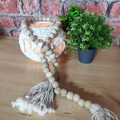 Avioni Home- Hand Made Garland With Wooden Beads Natural Colour With Fringes -44 Inches (112 cms)