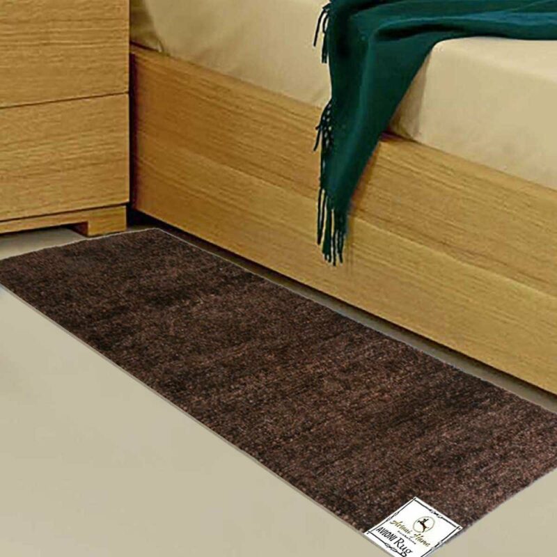 Winter Sale | Handloom Coffee Plain Solid Premium Bedside Carpet (55cm x 137cm (~22″ x 55″)) By Avioni