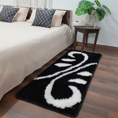 Handloom Shaggy Black Carpet/Bedside Runners (55cm x 137cm (~22″ x 55″)) by Avioni