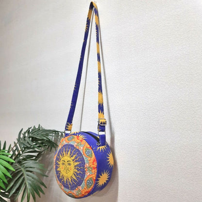 Premium Sling Bag for Women, Avioni Fashion Shoulder Bag, Bohemian Style Shining Sun, Braided Sides Round Sling Bag, Perfect For Gifts and Traveling