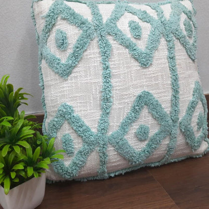 Hand Tufted Slub Cotton Bohemian Cushion Cover – FREE high quality filler included – 18X18 Inch (45×45 cms)| Calming Green Collection