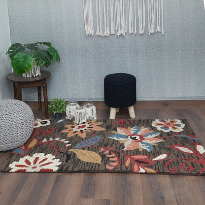 Wool Hand Tufted Beautiful Floral Carpet | Loop Pile | Avioni -90cm x 150cm (~3×5 Feet)