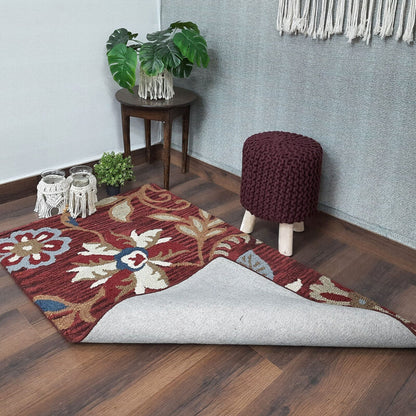 Wool Hand Tufted Beautiful Floral Carpet | Loop Pile | Avioni -90cm x 150cm (~3×5 Feet)