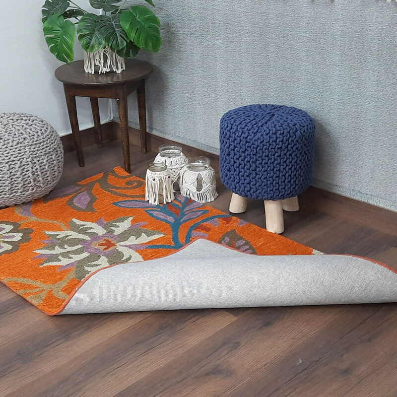 Winter Sale Wool Hand Tufted Beautiful Floral Orange Carpet Loop Pile Avioni 90cm x 150cm 3 5 Feet