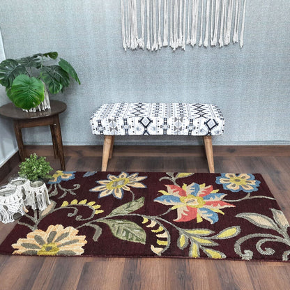 Wool Hand Tufted Beautiful Floral Carpet | Loop Pile | Avioni -90cm x 150cm (~3×5 Feet)