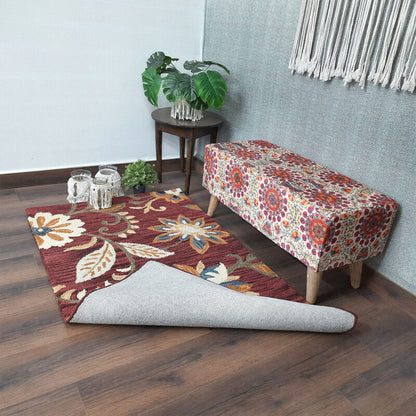 Wool Hand Tufted Floral Beautiful Carpet | Loop Pile | Avioni -90cm x 150cm (~3×5 Feet)