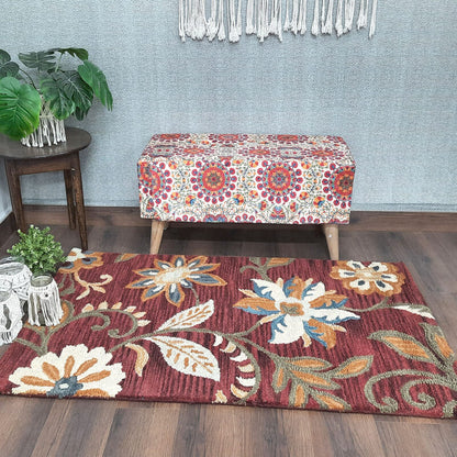 Wool Hand Tufted Floral Beautiful Carpet | Loop Pile | Avioni -90cm x 150cm (~3×5 Feet)