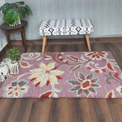 Wool Floral Beautiful Hand Tufted Carpet | Loop Pile | Avioni -90cm x 150cm (~3×5 Feet)