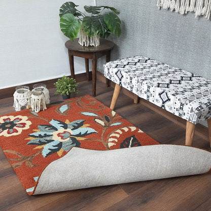 Wool Floral Beautiful Hand Tufted Brown Carpet | Loop Pile | Avioni -90cm x 150cm (~3×5 Feet)