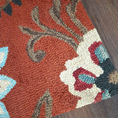 Wool Floral Beautiful Hand Tufted Brown Carpet | Loop Pile | Avioni -90cm x 150cm (~3×5 Feet)