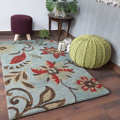 Wool Floral Beautiful Hand Tufted Carpet | Loop Pile | Avioni -90cm x 150cm (~3×5 Feet)