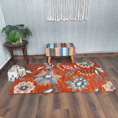 Wool Floral Beautiful Brown Hand Tufted Carpet | Loop Pile Rug | Avioni -90cm x 150cm (~3×5 Feet)