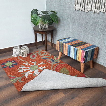 Wool Floral Beautiful Hand Tufted Carpet | Loop Pile Rug | Avioni -90cm x 150cm (~3×5 Feet)