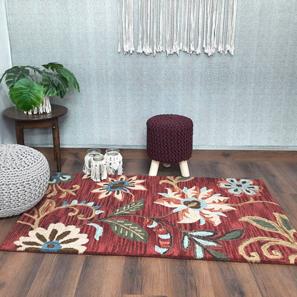 Wool Floral Beautiful Hand Tufted Carpet | Loop Pile Rug | Avioni -90cm x 150cm (~3×5 Feet)