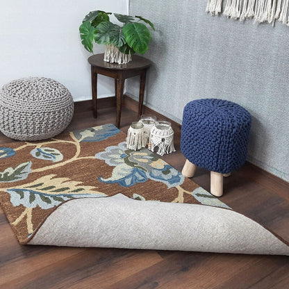 Wool Floral Beautiful Hand Tufted Carpet | Brown Loop Pile Rug | Avioni -90cm x 150cm (~3×5 Feet)