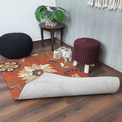 Wool Floral Beautiful Hand Tufted Brown Carpet | Loop Pile Rug | Avioni -90cm x 150cm (~3×5 Feet)