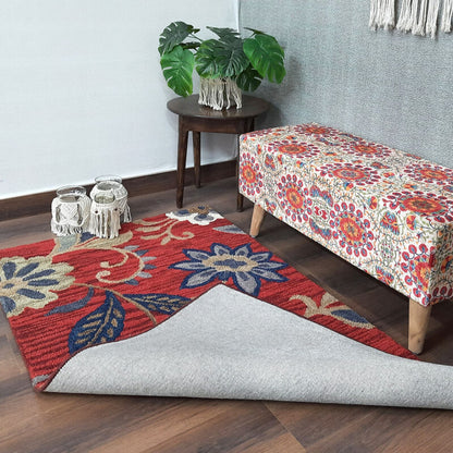 Wool Floral Beautiful Red Tone Hand Tufted Carpet | Loop Pile Rug | Avioni -90cm x 150cm (~3×5 Feet)