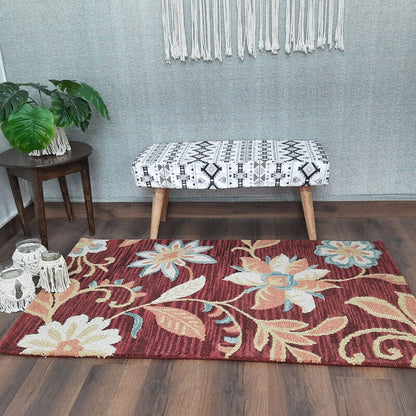 Wool Floral Beautiful Brown Tone Hand Tufted Carpet | Loop Pile Rug | Avioni -90cm x 150cm (~3×5 Feet)