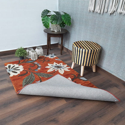 Wool Floral Beautiful Hand Tufted Brown Tone Carpet | Loop Pile Rug | Avioni -90cm x 150cm (~3×5 Feet)