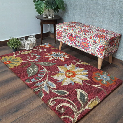 Wool Floral Beautiful Hand Tufted Carpet | Loop Pile Rug | Avioni -90cm x 150cm (~3×5 Feet)