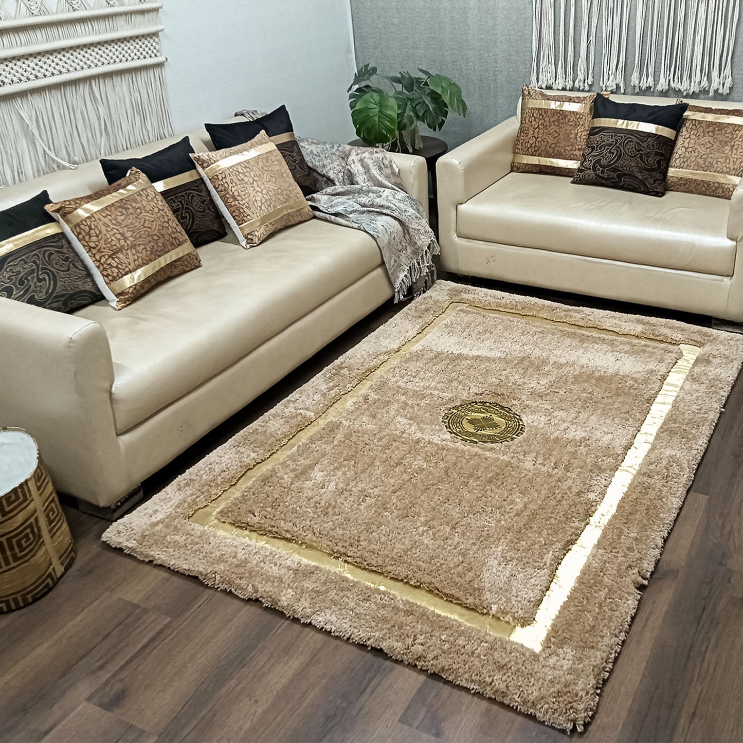 Avioni Divine Collection | Luxury Golden Touch With Beige/Brown Soft And Plush Handmade Living Room Rugs | Different Sizes | Carpet for Living Room