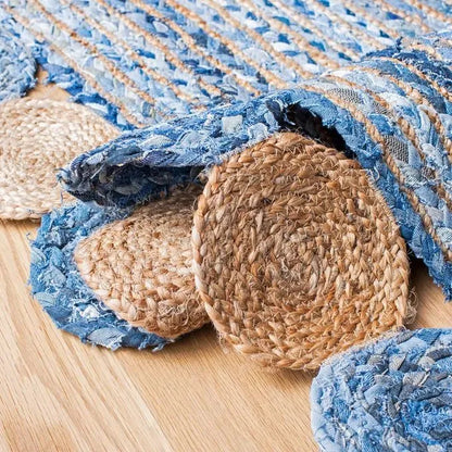 Avioni Home Eco Collection – Denim & Jute Braided Rug with Round Circle Border