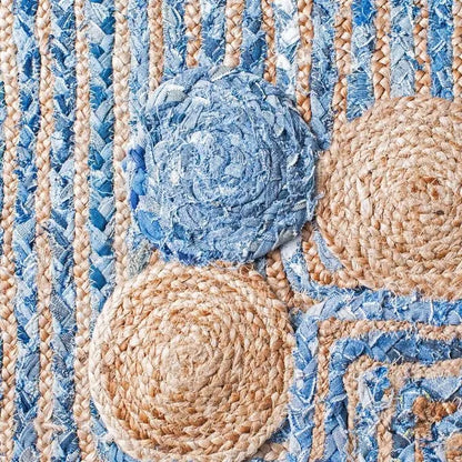 Avioni Home Eco Collection – Denim & Jute Braided Rug with Round Circle Border