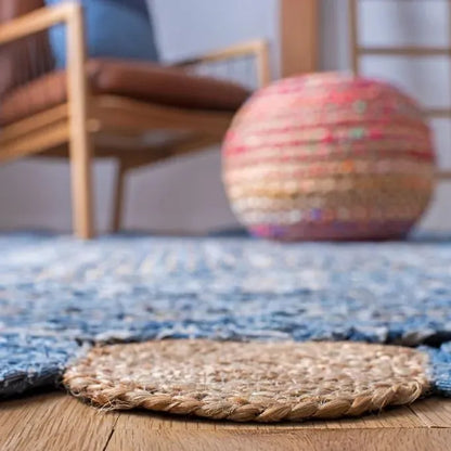 Avioni Home Eco Collection – Denim & Jute Braided Rug with Round Circle Border