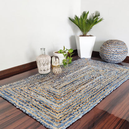 Denim/Jeans With Jute Handmade Braided Rugs| Blue Denim Area Rug|Avioni- Premium Collection