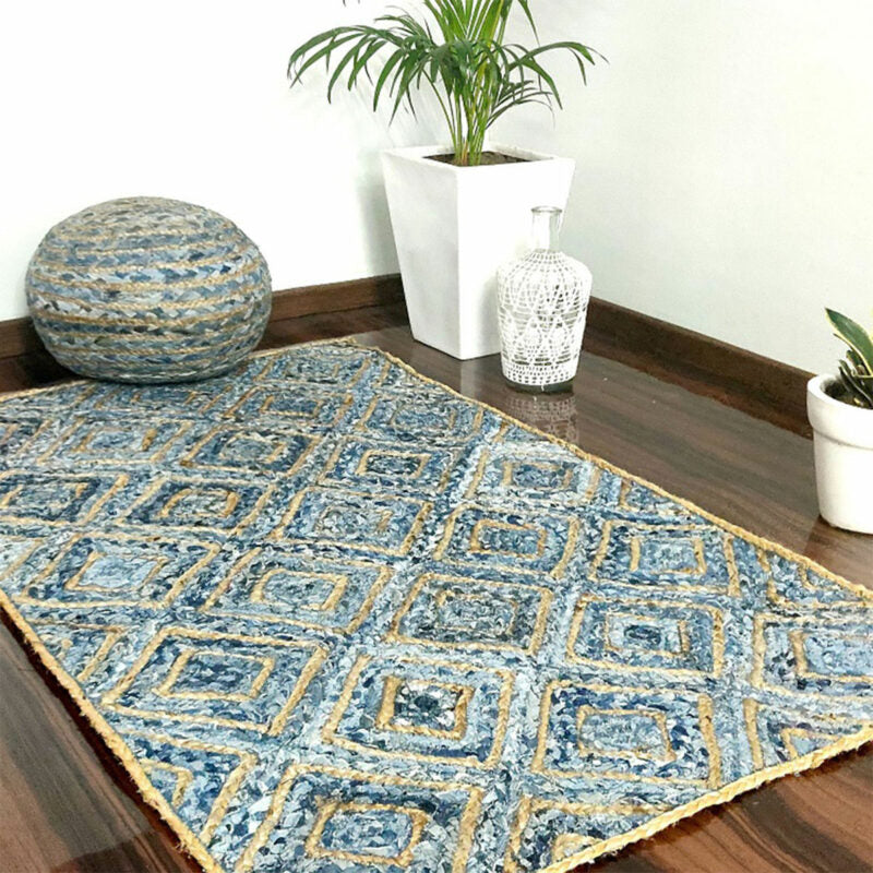 Denim/Jeans With Jute Handmade Braided Rugs | Blue Diamond Denim Area Rug|Avioni- Premium Collection