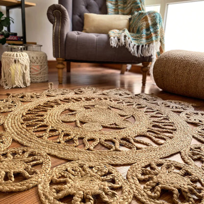 Avioni Home Contemporary Collection – Eco-friendly Jute Handmade Braided Temple Design Area Rug