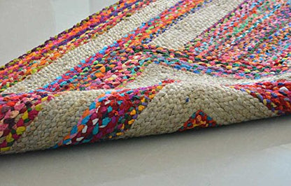 Braided Area Rug – Ecofriendly Recycled Cotton Chindi and Jute – Colorful Contemporary Design – Avioni Premium Eco Collection