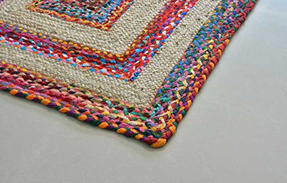 Braided Area Rug – Ecofriendly Recycled Cotton Chindi and Jute – Colorful Contemporary Design – Avioni Premium Eco Collection