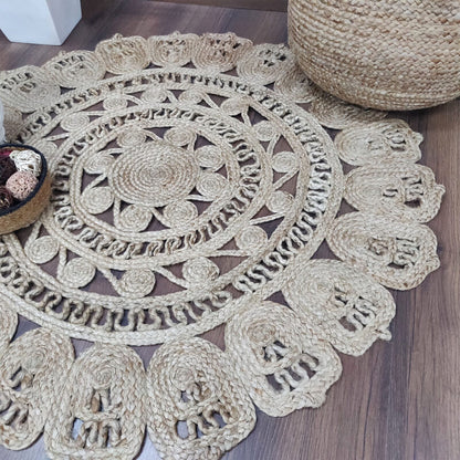 Avioni Home Contemporary Collection- Eco-friendly Jute Handmade Braided Area Rug -Beautiful Intricate Design 120cms